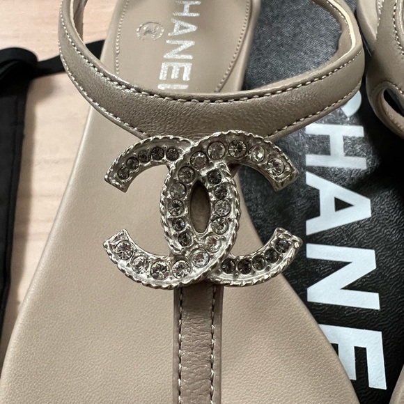 Chanel Lambskin Crystal CC Thong Sandals, Size 36 - Picture 6 of 11